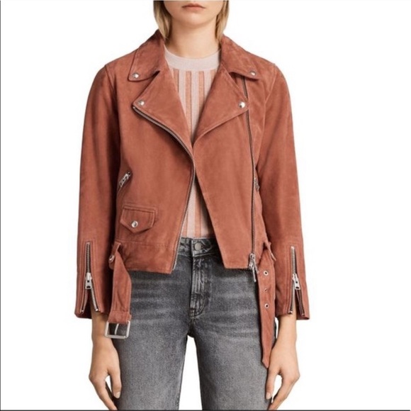 All Saints Jackets & Blazers - Suede Cole Biker Jacket - Rose Pink